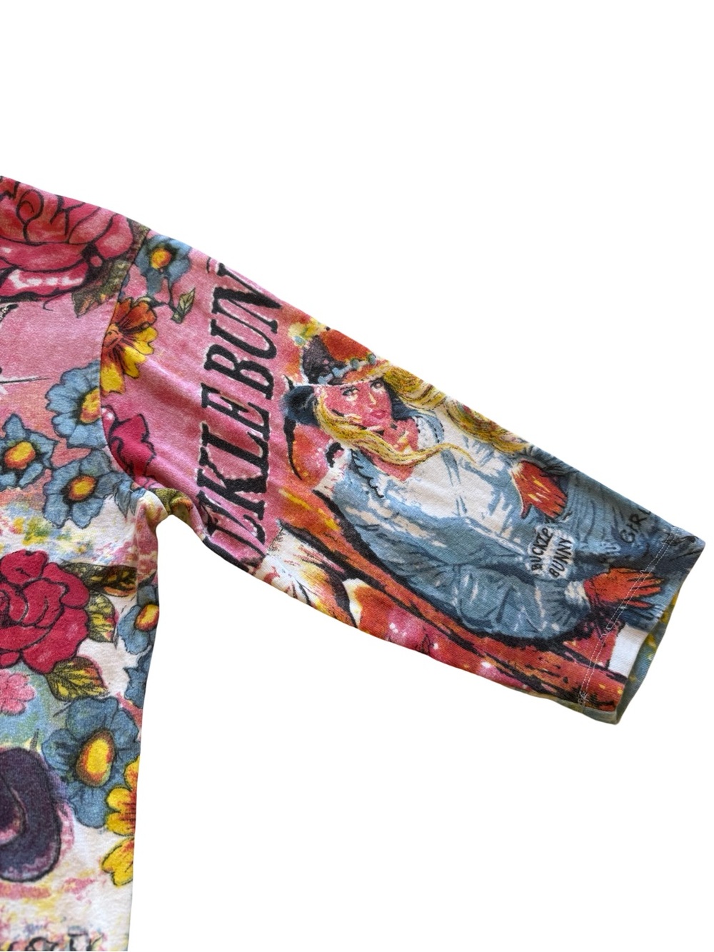Y2K Buckle Bunny Western Graphic Top XL Pink Cowgirl Rhinestone 3/4 Sleeve Tee - Picture 6 of 7